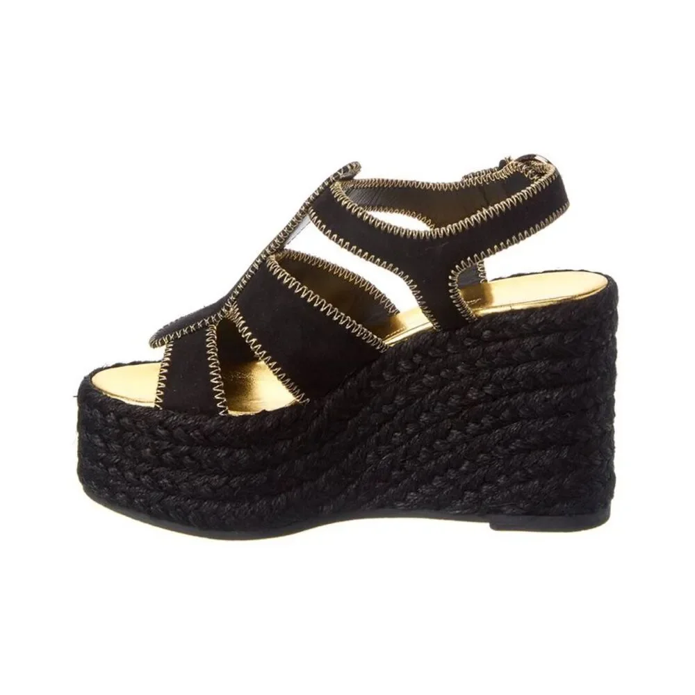 Ferragamo Renee Suede Wedge Sandal, Black